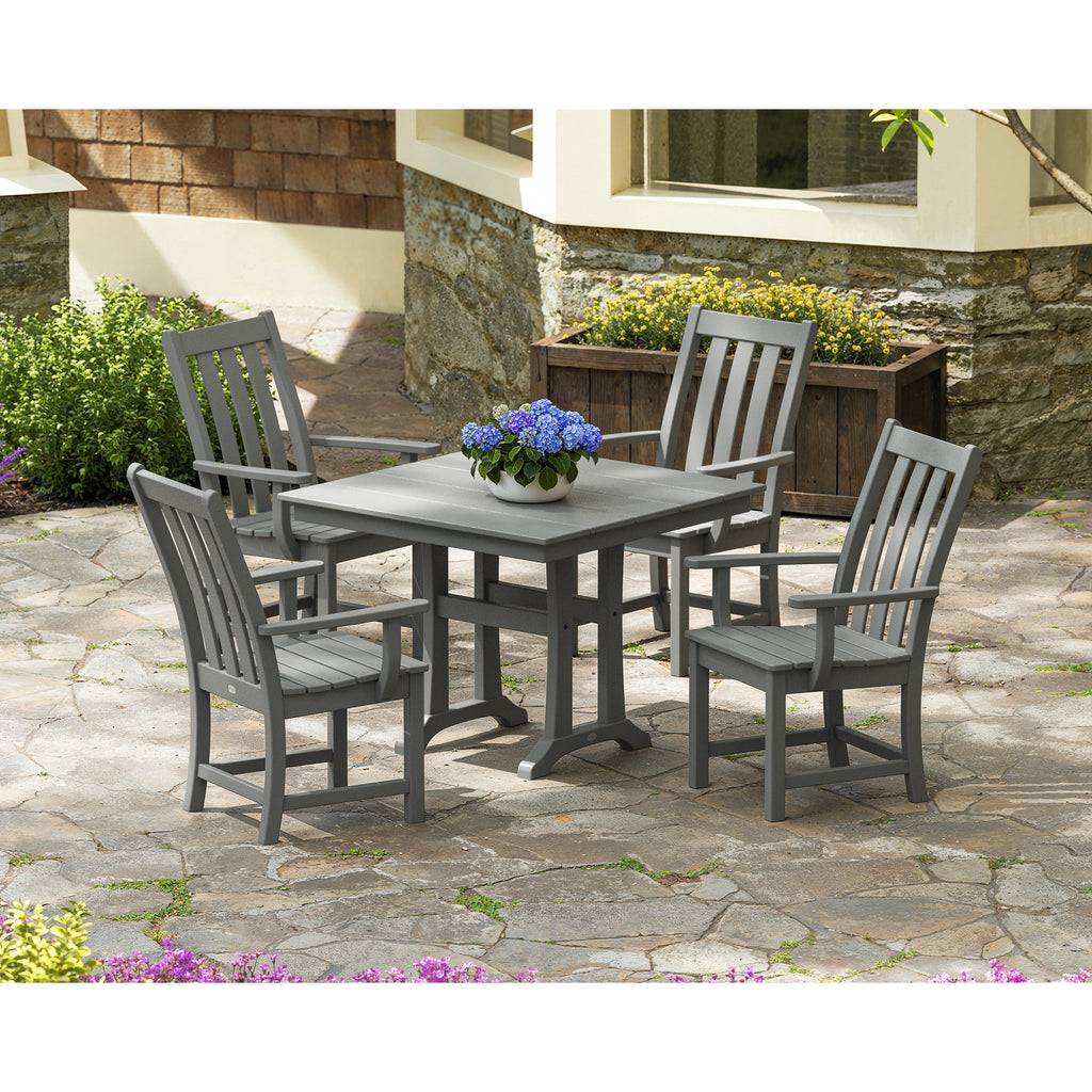Vineyard 5-Piece Farmhouse Trestle Arm Chair Dining Set