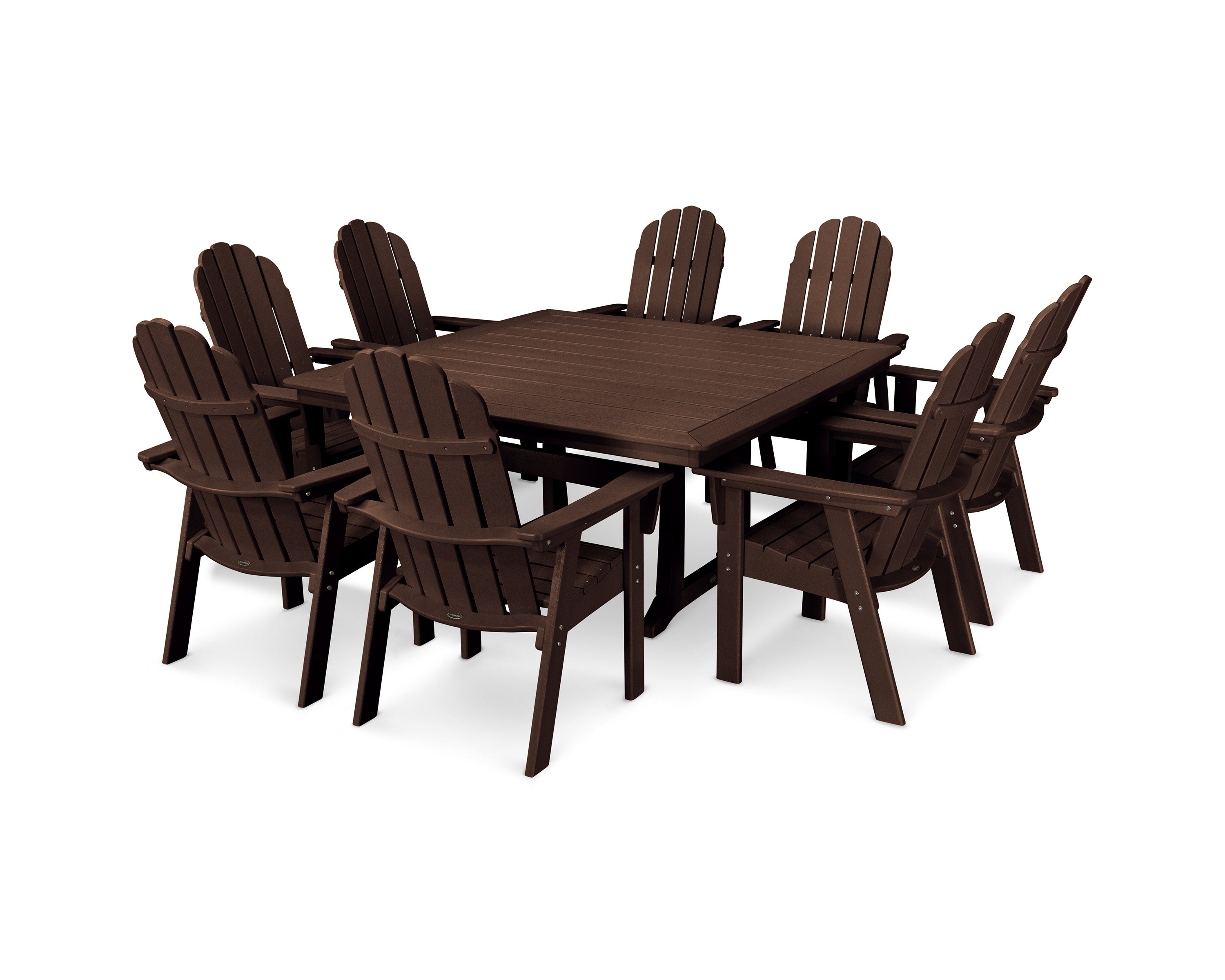 Vineyard Curveback Adirondack 9-Piece Nautical Trestle Dining Set